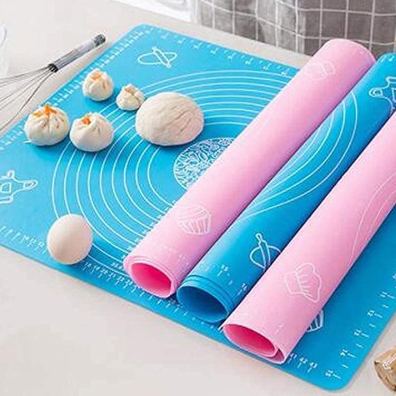 Cutting EDGE Baking Mat Non Stick Stretchable Ideal for Baking Chapati Atta Kneading Pastry Thick and Large Rolling Mat with Measurments Pink Blue Pack of 2 50 X 40 Cm - Image 2