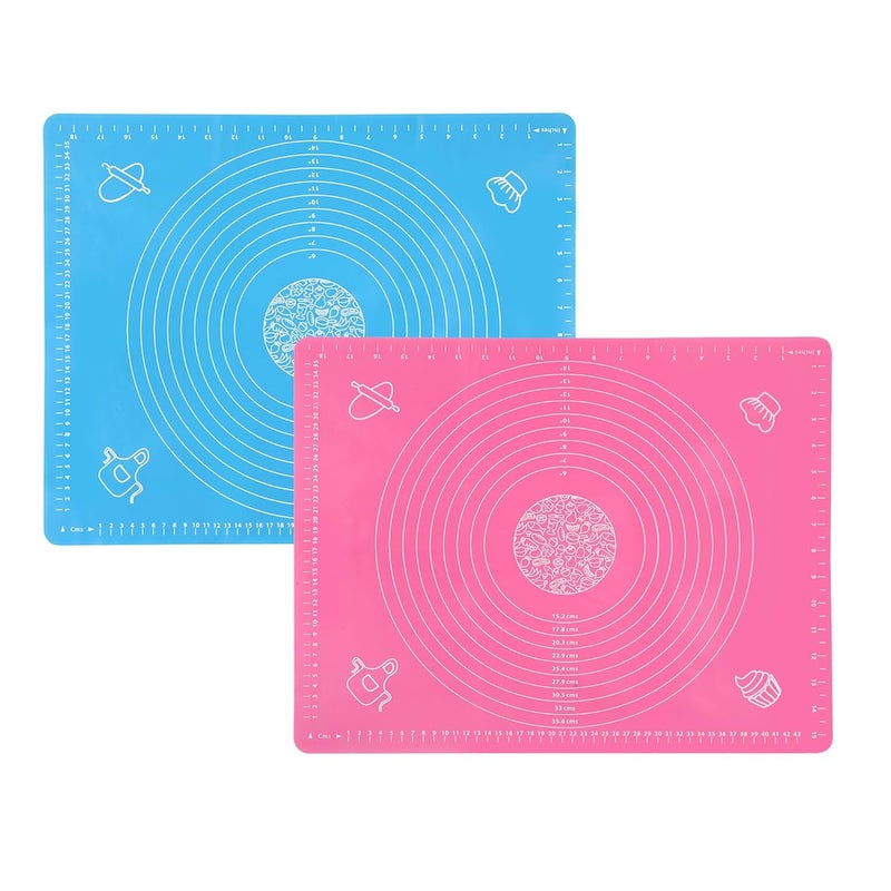Cutting EDGE Baking Mat Non Stick Stretchable Ideal for Baking Chapati Atta Kneading Pastry Thick and Large Rolling Mat with Measurments Pink Blue Pack of 2 50 X 40 Cm - Image 1