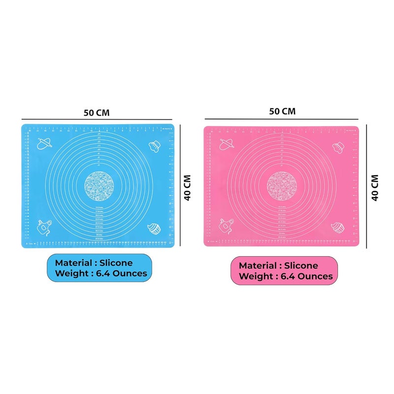 Cutting EDGE Baking Mat Non Stick Stretchable Ideal for Baking Chapati Atta Kneading Pastry Thick and Large Rolling Mat with Measurments Pink Blue Pack of 2 50 X 40 Cm - Image 4