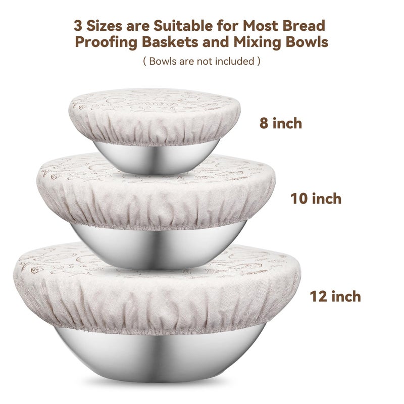 Verigud 8'' 10'' 12'' Bowl Covers for Bread Proofing with Plastic Liner, Reusable Cloth Bread Bowl Cover for Sourdough Rising - Image 5