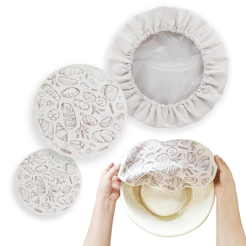 Verigud 8'' 10'' 12'' Bowl Covers for Bread Proofing with Plastic Liner, Reusable Cloth Bread Bowl Cover for Sourdough Rising - Image 1