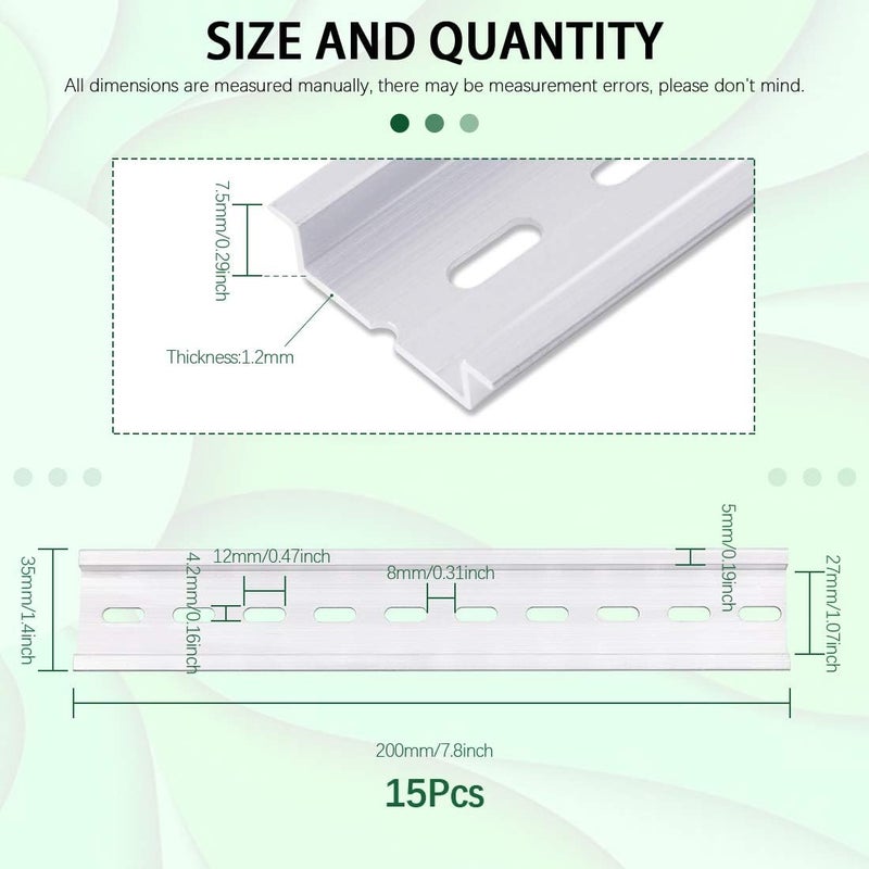 Keadic 15Pcs DIN Rail Slotted Aluminum RoHS Assortment Kit, 8 Inches Long 35mm Wide 7.5mm High - Image 4