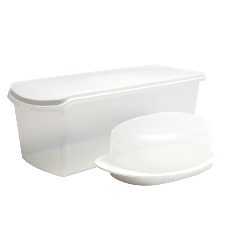 Gluman Polypropylene Big Bread Box With Butter Dish Container Bread Box And Butter Dish Combo 100 Food Grade Dishwasher Safe Freezer Safe Recyclable Reusable White - Image 1