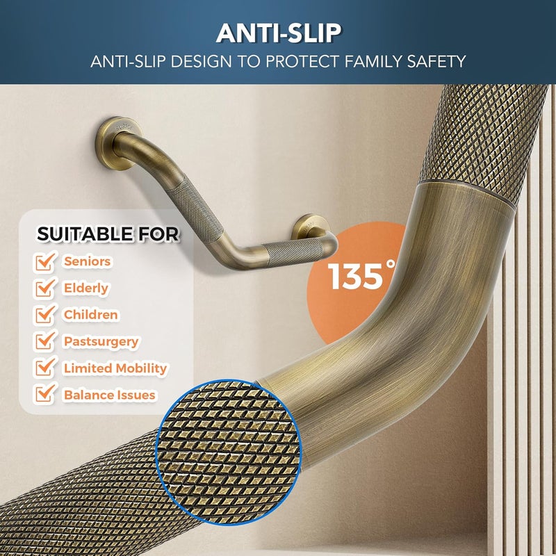 JOY DECOR Grab Bars for Bathtubs and Showers- 1-1/4 x 16 Angled Shower Grab Bar for Seniors Knurled Stainless Steel Handicap Grab Bars for Wall (Antique Bronze, 2 Pack) Simple upgraded construction - Image 5
