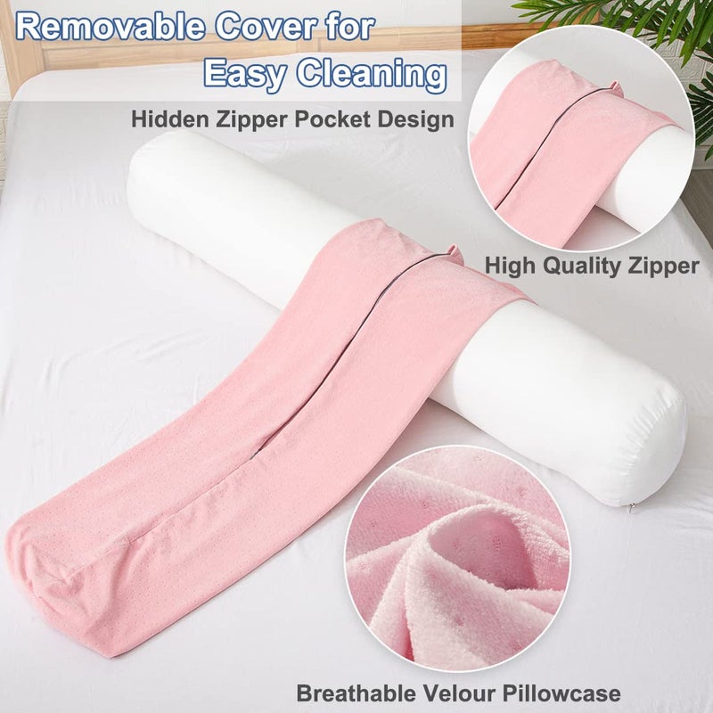 1 MIDDLE ONE 1 MIDDLE ONE Body Pillow for Adults, Bolster Pillow with Removable Velour Cover, Long Round Roll Cylinder Pillow for Bed, 47" x 7.87", Pink  - Image 4