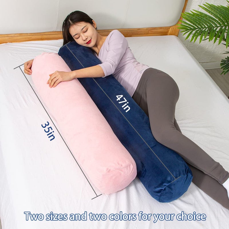 1 MIDDLE ONE 1 MIDDLE ONE Body Pillow for Adults, Bolster Pillow with Removable Velour Cover, Long Round Roll Cylinder Pillow for Bed, 47" x 7.87", Pink  - Image 2