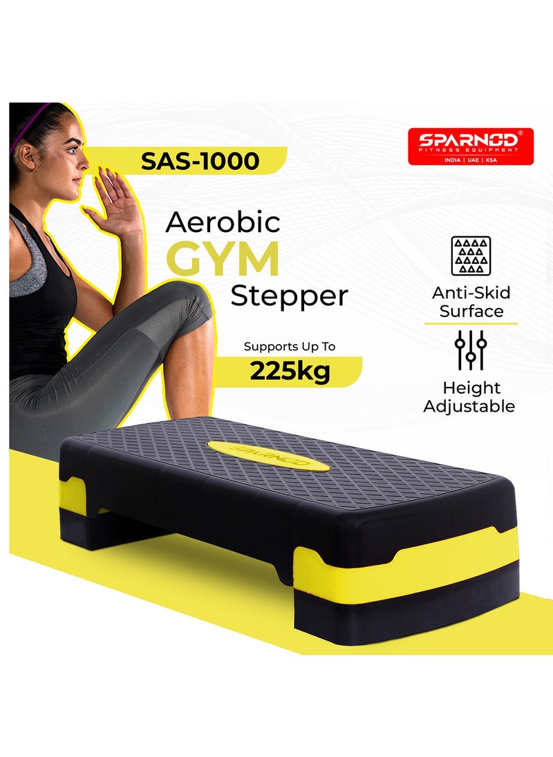 Sparnod Fitness SAS-1000 Aerobic Gym Stepper for Exercise at Home, Adjustable Height, Anti-Skid Surface, Supports up to 225 kg, Compact & Portable, Ideal for Cardio, Strength Training & Pilates Yellow  - Image 2