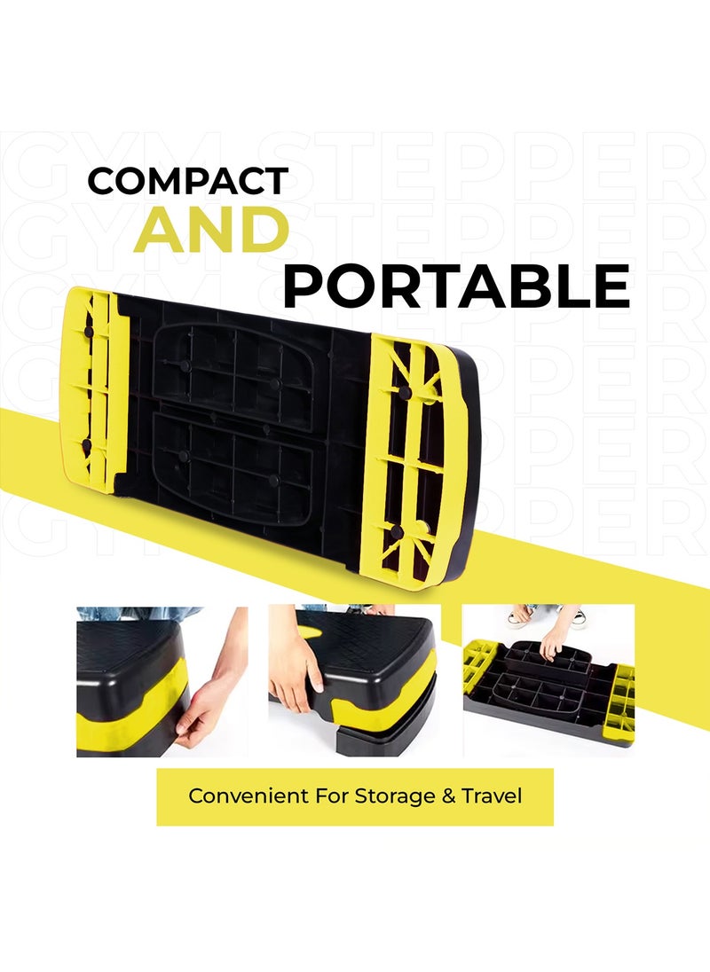 Sparnod Fitness SAS-1000 Aerobic Gym Stepper for Exercise at Home, Adjustable Height, Anti-Skid Surface, Supports up to 225 kg, Compact & Portable, Ideal for Cardio, Strength Training & Pilates Yellow  - Image 3