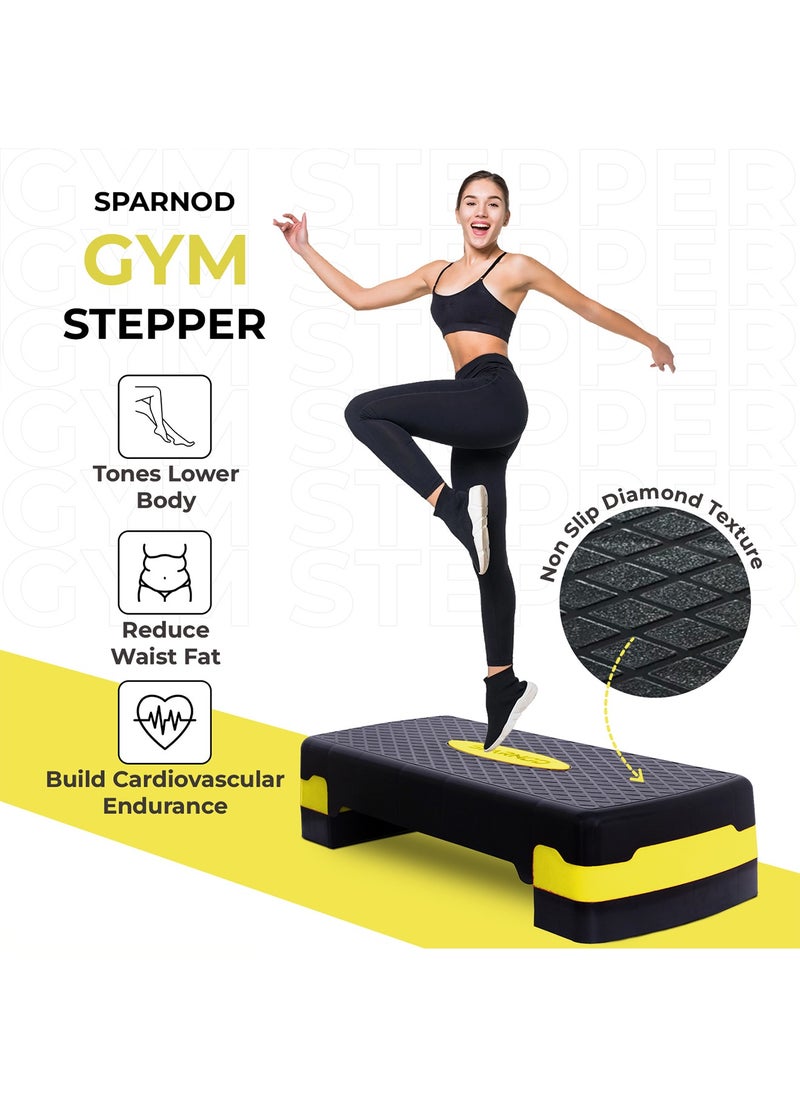 Sparnod Fitness SAS-1000 Aerobic Gym Stepper for Exercise at Home, Adjustable Height, Anti-Skid Surface, Supports up to 225 kg, Compact & Portable, Ideal for Cardio, Strength Training & Pilates Yellow  - Image 5