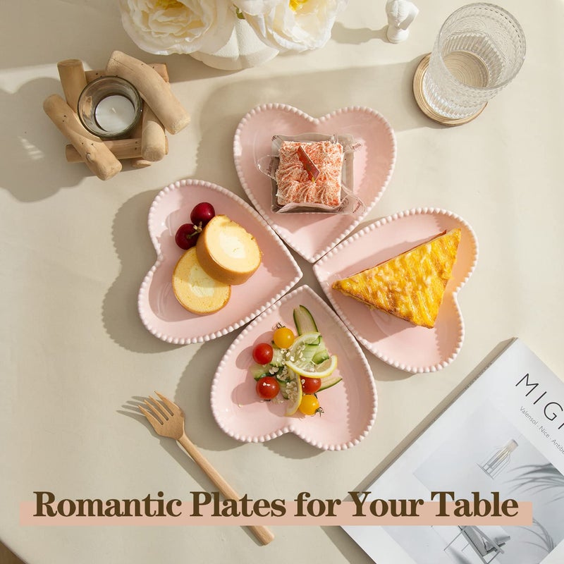 BABALIU 6.3 Inch Porcelain Appetizer Plates Set of 10, Heart Shape Small Dinner Plates, Dessert Salad Plates Serving Dishes for Cake, Snack, Ice Cream, Waffles, Microwave, Oven, Dishwasher Safe, Pink - Image 3