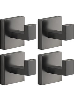 Yoawllty Yoawllty Wall Hooks, 4Pack Stainless Steel Robe Coat Clothes Hook, Heavy Duty Towel Hooks for Bathroom & Kitchen, Modern Square Style Wall Mounted (Grey)  - Image 1