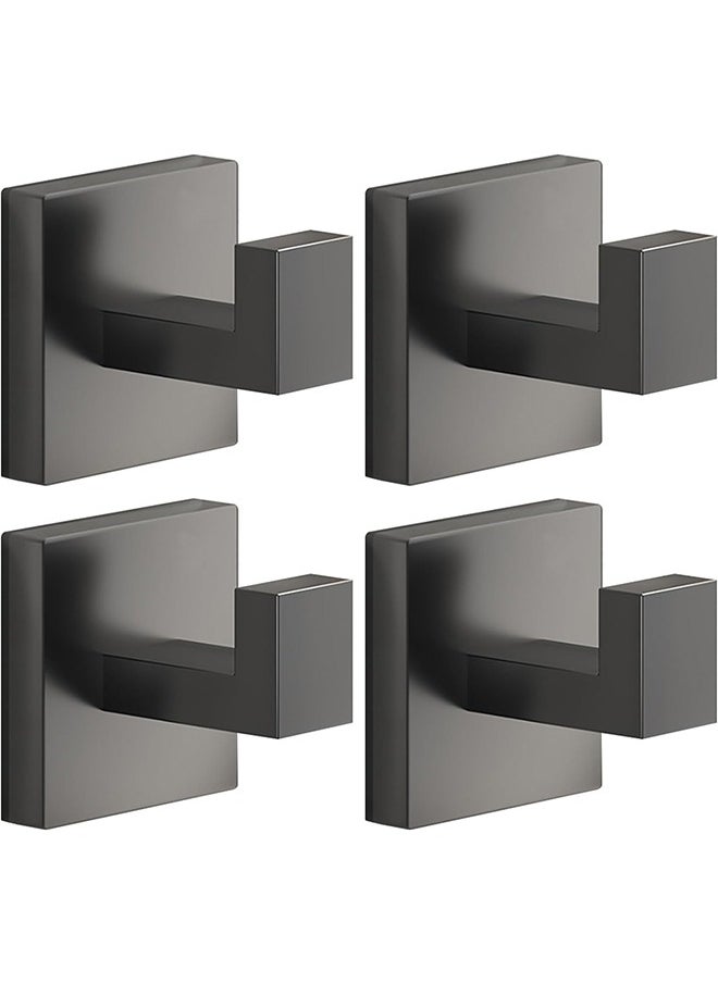 Yoawllty Wall Hook, 4 Packs Stainless Steel Towel Hooks, Heavy Duty Towel Adhesive Hooks for Bathroom & Kitchen, Modern Square Style Wall Mounted (Grey)  - Image 1