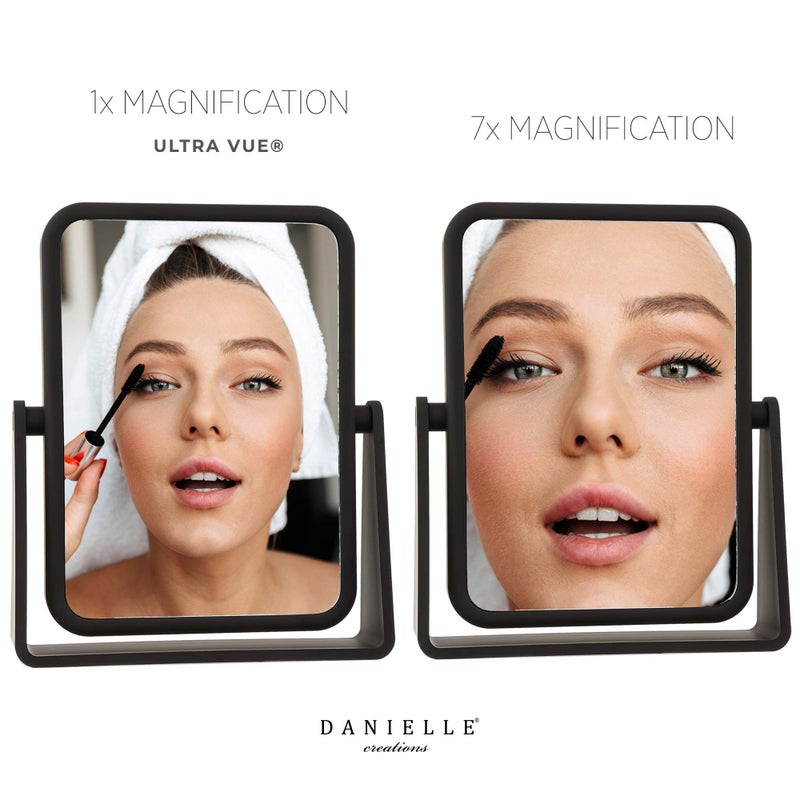 DC DANIELLE Danielle Creations 6.75-Inch Magnifying Vanity Makeup Mirror Rectangular Soft Touch Finish with 7X Magnification and 360 Swivel, Black - Image 5