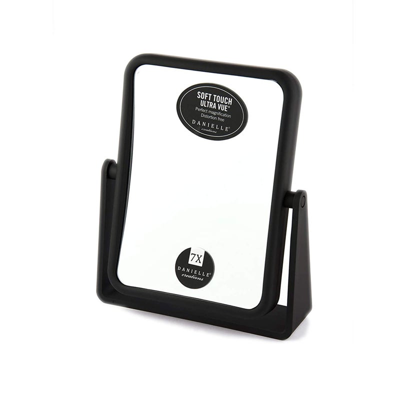DC DANIELLE Danielle Creations 6.75-Inch Magnifying Vanity Makeup Mirror Rectangular Soft Touch Finish with 7X Magnification and 360 Swivel, Black - Image 2