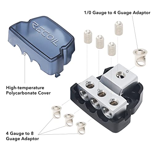 RECOIL DB13P 3 Way Power Distribution Block, 1 X 0/2/4 Gauge in / 3 X 4/8 Gauge Out Power Distribution Ground Distributor Block for Car Audio Amplifier Splitter 2 Pack - Image 2