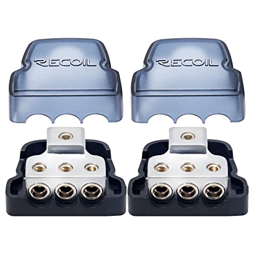 RECOIL DB13P 3 Way Power Distribution Block, 1 X 0/2/4 Gauge in / 3 X 4/8 Gauge Out Power Distribution Ground Distributor Block for Car Audio Amplifier Splitter 2 Pack - Image 1