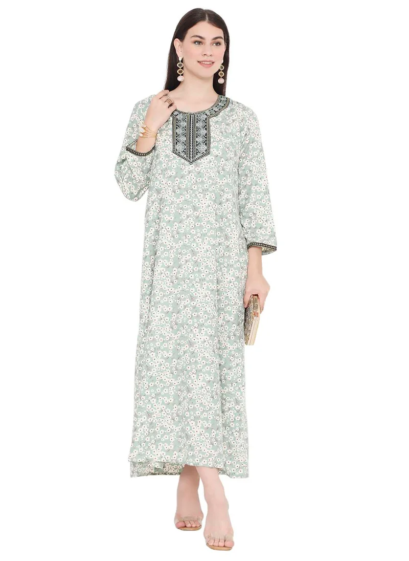 HANA & SARA MODEST VISCOSE EMBROIDERED AND FLORAL PRINTED ARABIC JALABIYA KAFTAN DRESS