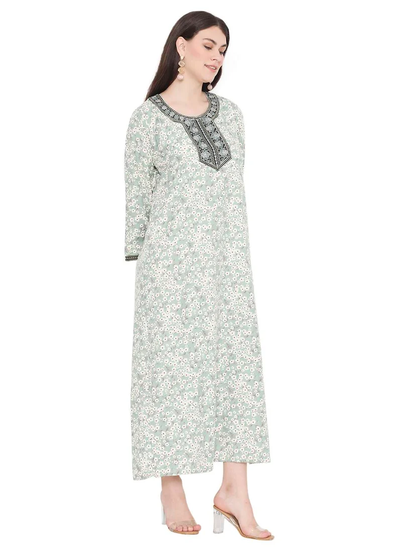 HANA & SARA MODEST VISCOSE EMBROIDERED AND FLORAL PRINTED ARABIC JALABIYA KAFTAN DRESS