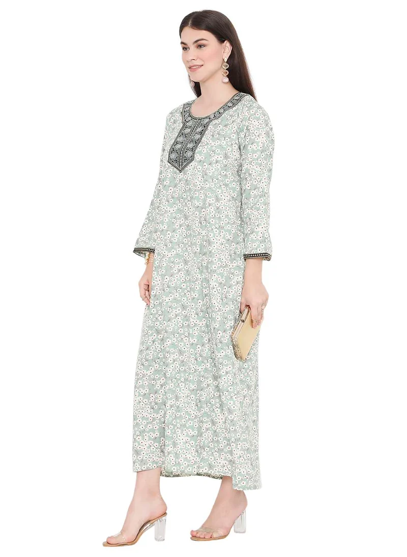 HANA & SARA MODEST VISCOSE EMBROIDERED AND FLORAL PRINTED ARABIC JALABIYA KAFTAN DRESS