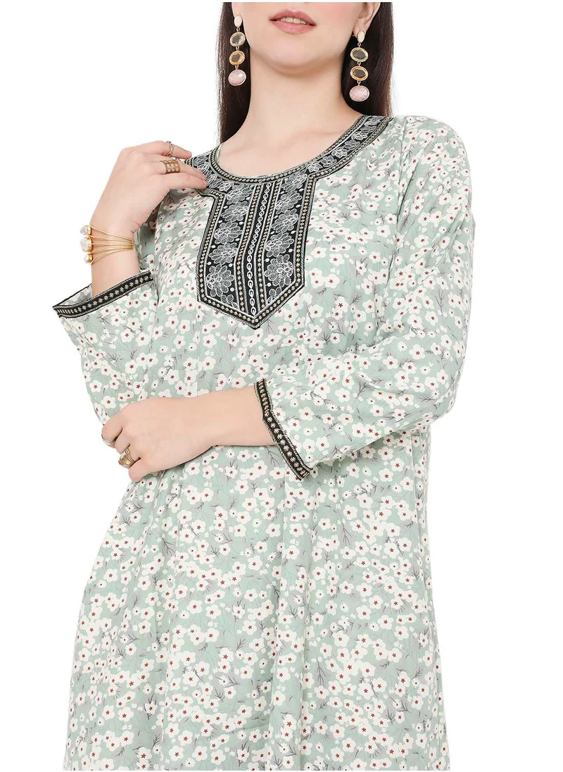 HANA & SARA MODEST VISCOSE EMBROIDERED AND FLORAL PRINTED ARABIC JALABIYA KAFTAN DRESS