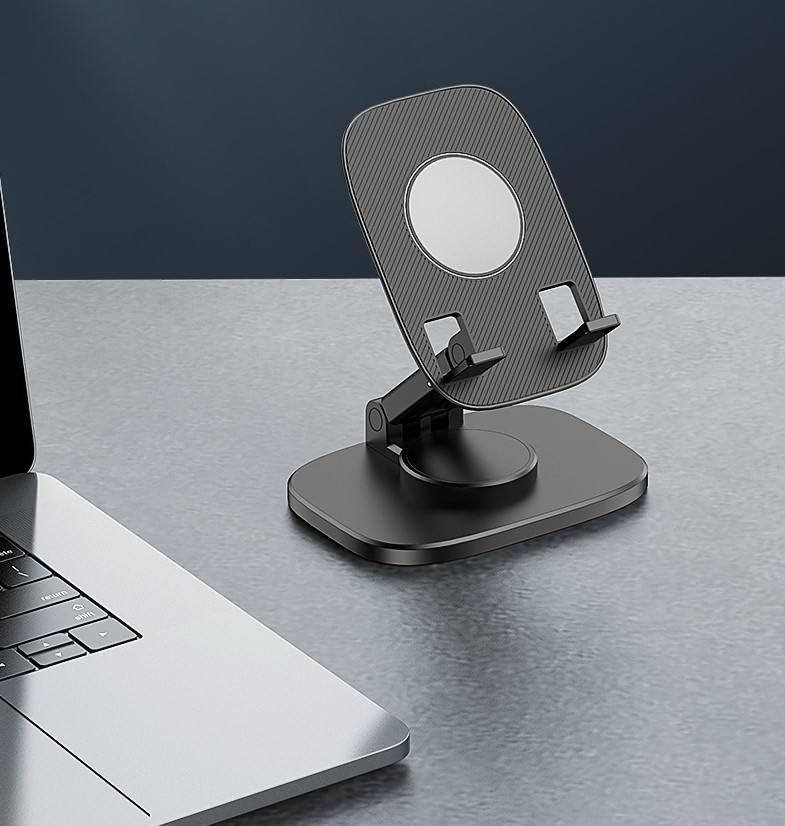 WALLVIEW TECH 360° Aluminum Mobile Stand for Desk, Foldable Design with Stable Rotational Metallic Round Base, Multiple Height & Angle adjustments for Smartphones, Tablets & iPad (Blue) - Image 4