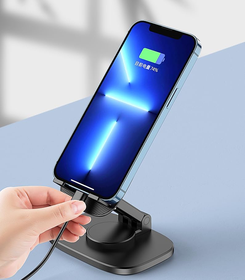 WALLVIEW TECH 360° Aluminum Mobile Stand for Desk, Foldable Design with Stable Rotational Metallic Round Base, Multiple Height & Angle adjustments for Smartphones, Tablets & iPad (Blue) - Image 5