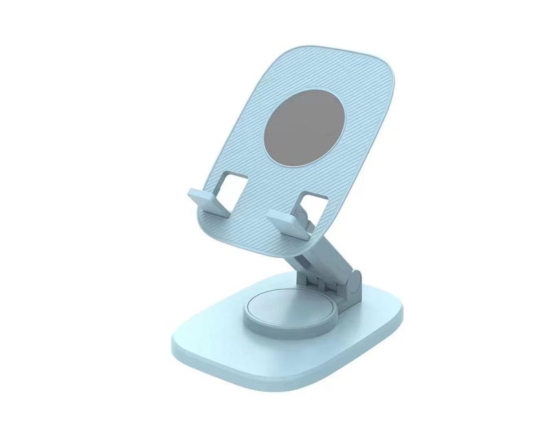 WALLVIEW TECH 360° Aluminum Mobile Stand for Desk, Foldable Design with Stable Rotational Metallic Round Base, Multiple Height & Angle adjustments for Smartphones, Tablets & iPad (Blue) - Image 1