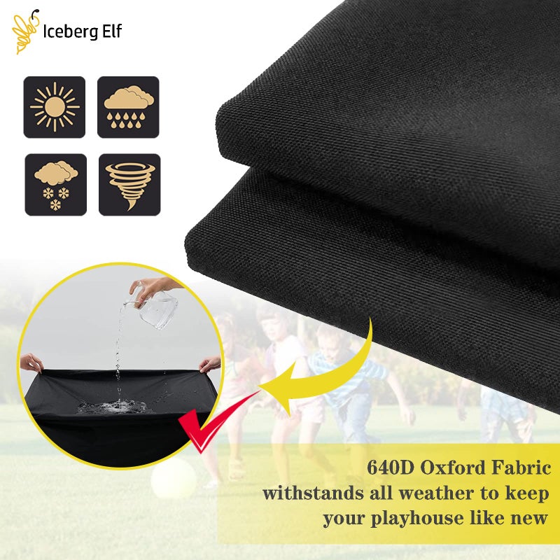 Iceberg Elf Playhouse cover, Outdoor wooden kids playhouse covers, 57" L x 57" W x 63" H, Waterproof, Sun Protection dust, Easy to put on with side zipper, 640D Heavy duty oxford fabric, (Black) - Image 4