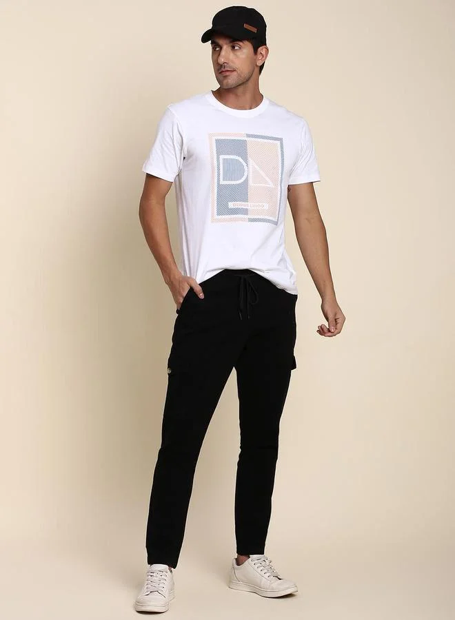 Men's Black 100% Cotton Solid Pattern Full Length Regular Fit Trouser