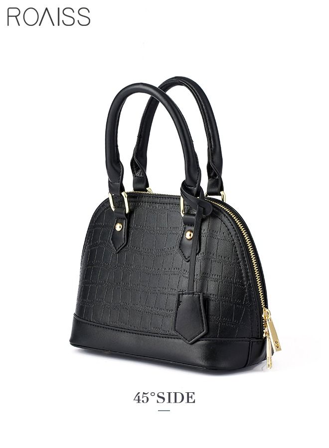 roaiss Shell Shape Mini Crossbody Shoulder Bag Premium PU Leather Embossed Handbag Stone Textured With Long Strap for Women Black  - Image 5
