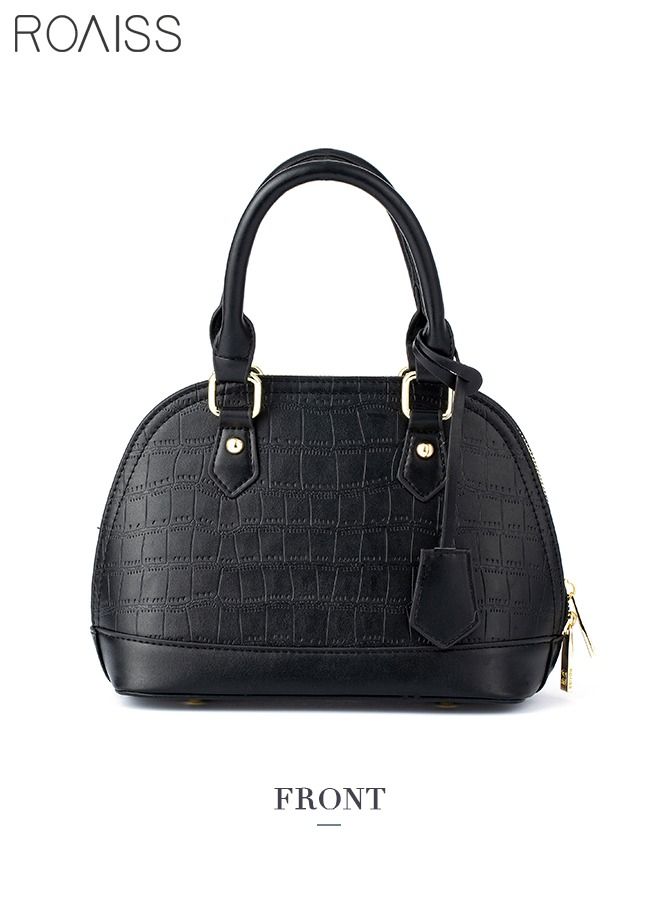 roaiss Shell Shape Mini Crossbody Shoulder Bag Premium PU Leather Embossed Handbag Stone Textured With Long Strap for Women Black  - Image 4