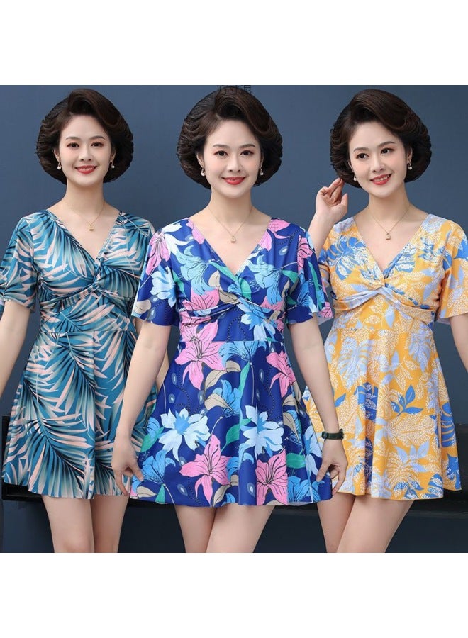 Send Swimming Cap Hot Spring Plus Size Swimming Suit Women's Split Boxer Shorts Skirt Conservative Middle-aged Mother Swimwear Fat Factory-Color:Orange [swimsuit + Swimming Cap + Mobile Phone Waterproof]-Size:M Size Recommended 37.5-47.5kg - Image 3