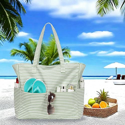 LEDAOU Large Beach Tote Bag Women Waterproof Sandproof Zipper Beach Tote Bag for Pool Gym Grocery Travel with Wet Pocket - Image 4