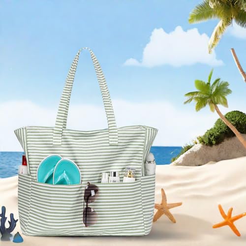 LEDAOU Large Beach Tote Bag Women Waterproof Sandproof Zipper Beach Tote Bag for Pool Gym Grocery Travel with Wet Pocket - Image 5