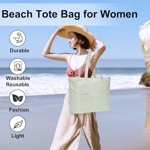 LEDAOU Large Beach Tote Bag Women Waterproof Sandproof Zipper Beach Tote Bag for Pool Gym Grocery Travel with Wet Pocket - Image 2