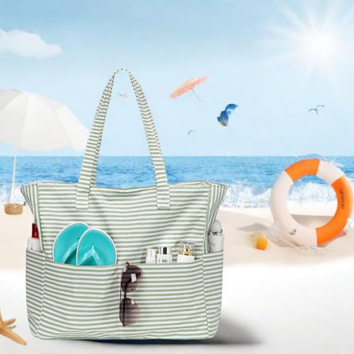 LEDAOU Large Beach Tote Bag Women Waterproof Sandproof Zipper Beach Tote Bag for Pool Gym Grocery Travel with Wet Pocket - Image 3