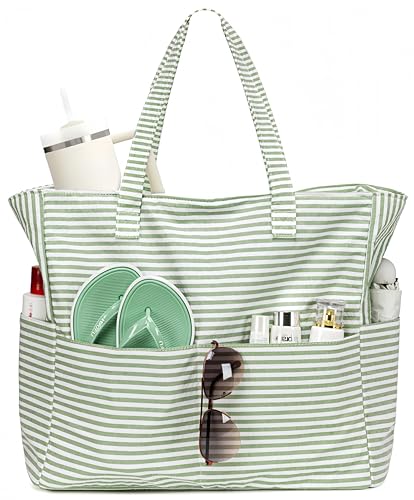 LEDAOU Large Beach Tote Bag Women Waterproof Sandproof Zipper Beach Tote Bag for Pool Gym Grocery Travel with Wet Pocket - Image 1