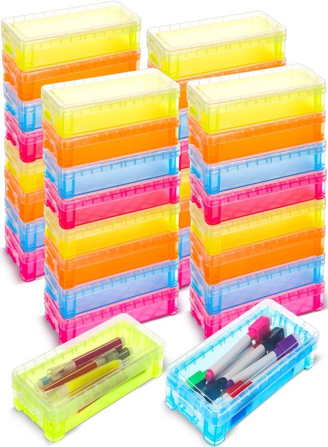 Burbell 30pcs Plastic Pencil Case for Kids,Bulk Clear Plastic Pencil Box Crayon Box with Snap Tight Lid Stackable Clear Organizer Containers for Back to School Supplies Office Home Supplies - Image 1