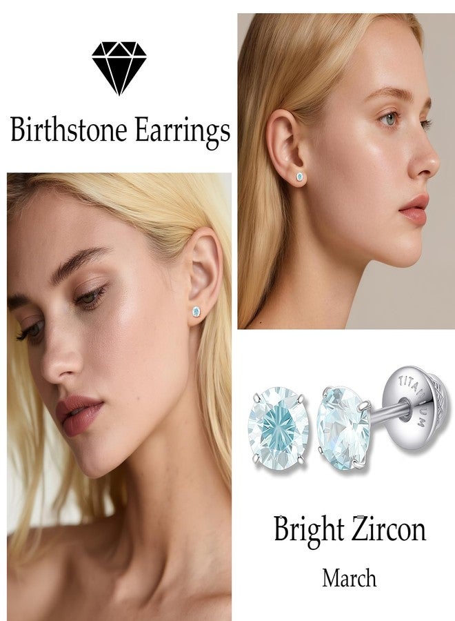 Limerencia Birthstone Screw Back Earrings G23 Implant Grade Titanium Stud Earrings Hypoallergenic Cubic Zirconia Posts Studs Jewelry Gifts for Girls Sensitive Ears - Image 2