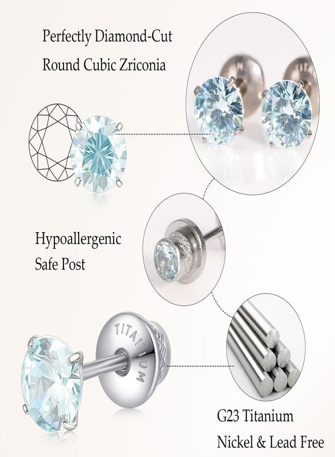 Limerencia Birthstone Screw Back Earrings G23 Implant Grade Titanium Stud Earrings Hypoallergenic Cubic Zirconia Posts Studs Jewelry Gifts for Girls Sensitive Ears - Image 4