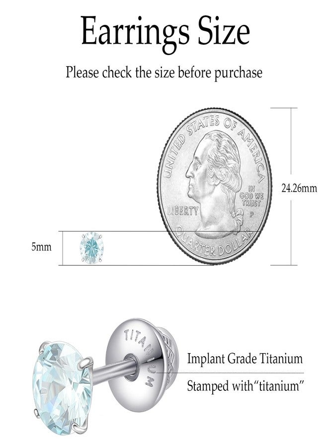 Limerencia Birthstone Screw Back Earrings G23 Implant Grade Titanium Stud Earrings Hypoallergenic Cubic Zirconia Posts Studs Jewelry Gifts for Girls Sensitive Ears - Image 3