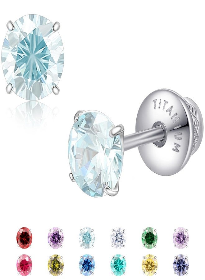 Limerencia Birthstone Screw Back Earrings G23 Implant Grade Titanium Stud Earrings Hypoallergenic Cubic Zirconia Posts Studs Jewelry Gifts for Girls Sensitive Ears - Image 1