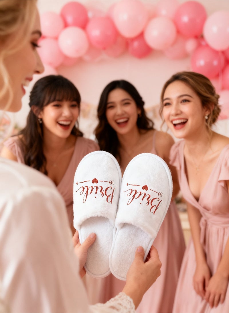 HomarKet Wedding Bride Slippers Set Disposable Hotel Slippers White Bridesmaid Gift Bridal Party Bridal Shower Spa accessories for Bachelorette Party Favor - Image 4