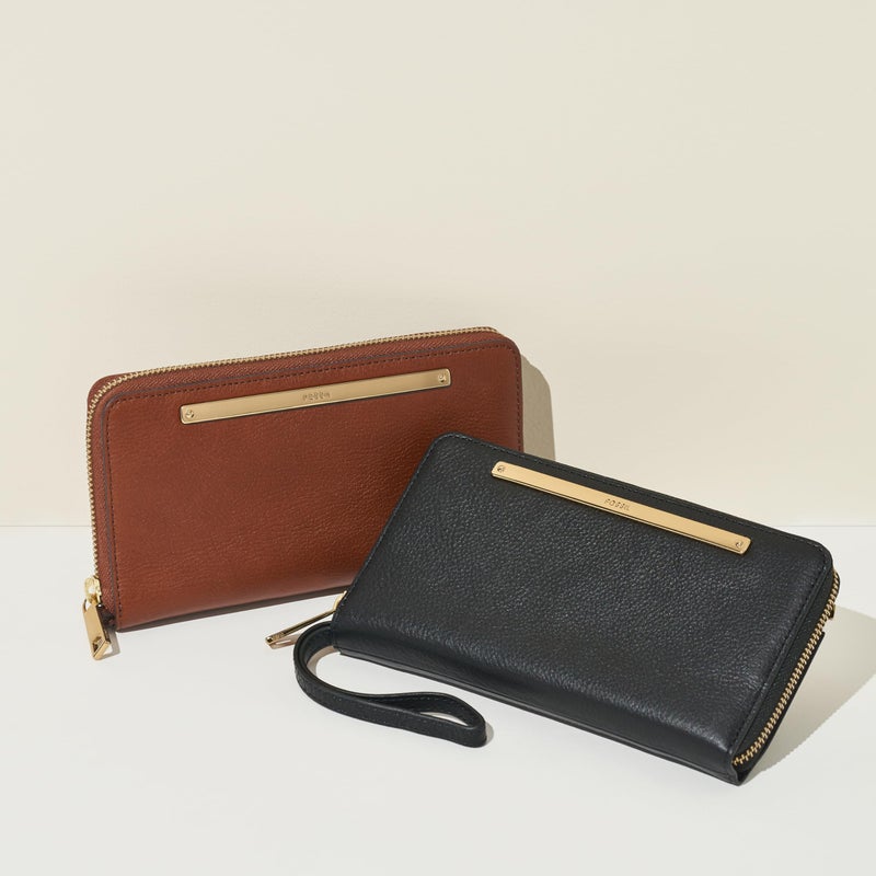 Fossil Women's Liza Leather Wallet Zip Around Clutch with Wristlet Strap, Black (Model: SL7878G001) - Image 5