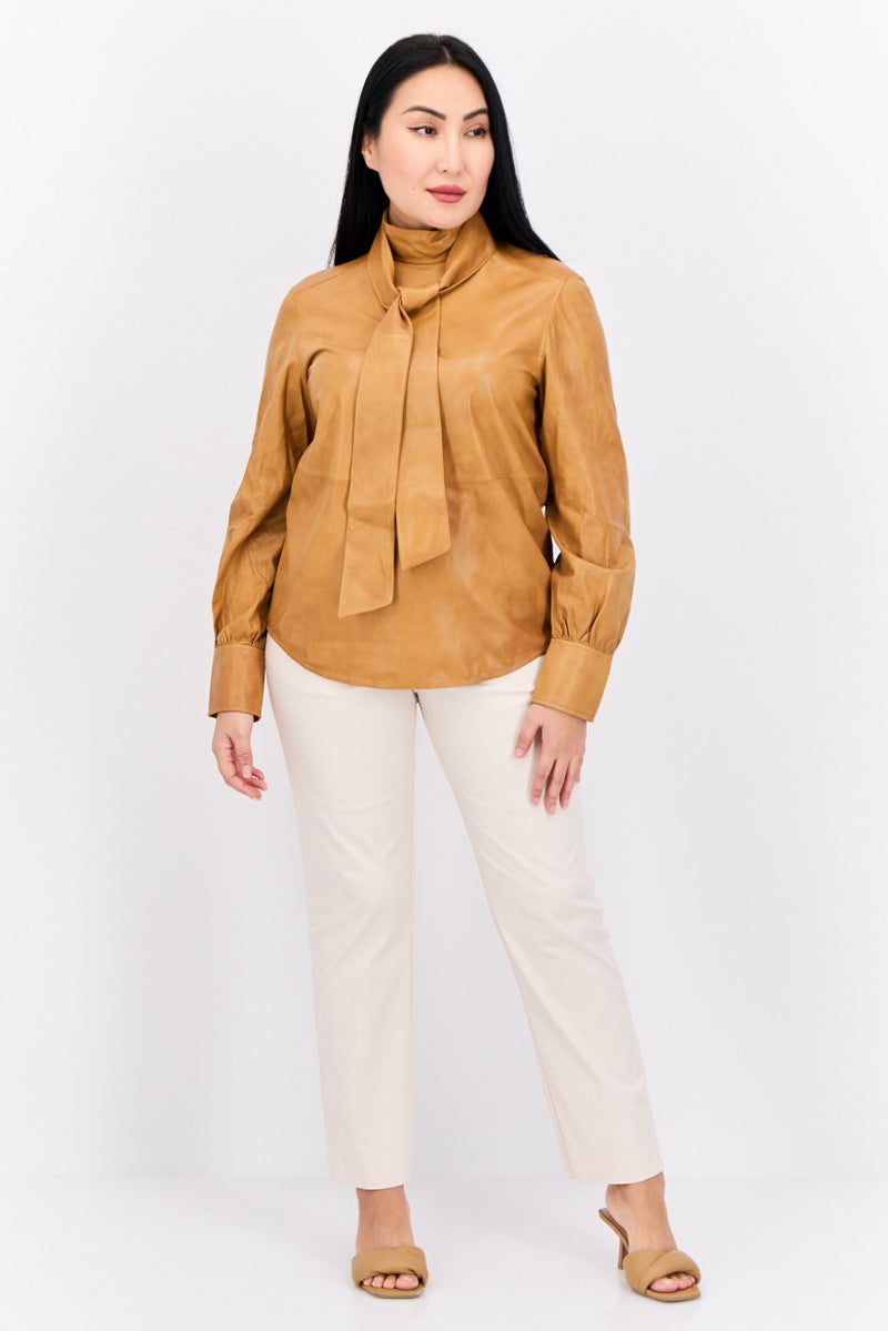 GANT Gant x Wrangler Women Mock Neck Long Sleeves Plain Blouse, Brown - Image 4