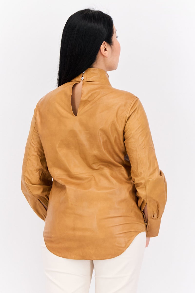 GANT Gant x Wrangler Women Mock Neck Long Sleeves Plain Blouse, Brown - Image 3