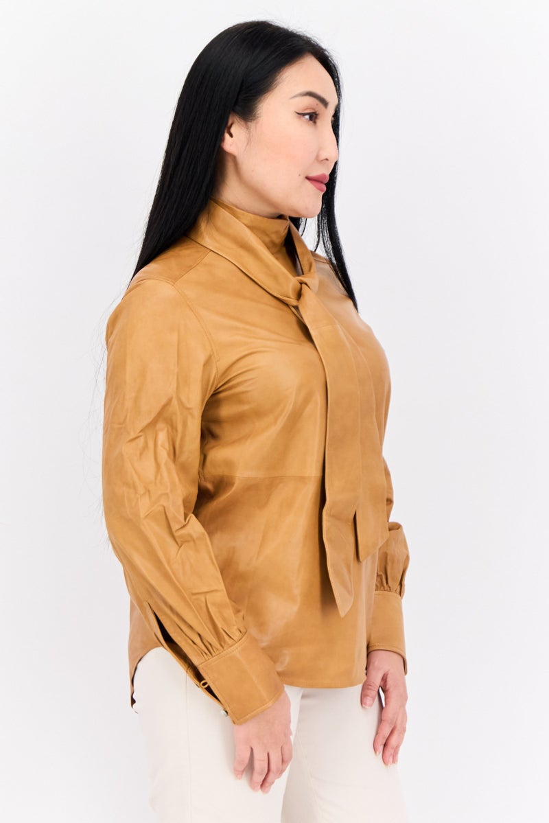 GANT Gant x Wrangler Women Mock Neck Long Sleeves Plain Blouse, Brown - Image 2