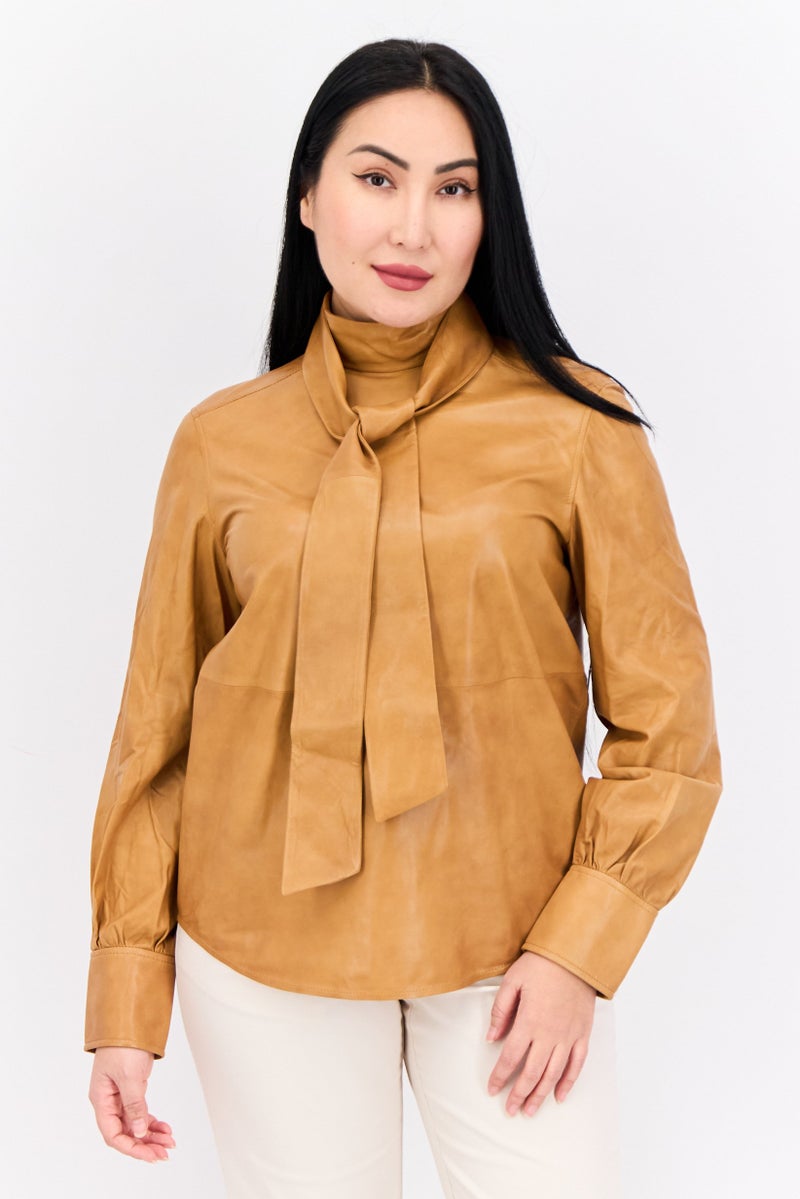 GANT Gant x Wrangler Women Mock Neck Long Sleeves Plain Blouse, Brown - Image 1