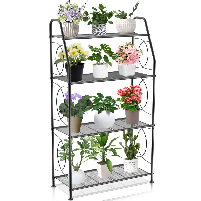 VyGrow Plant Stand, 4 Tier Plant Shelf for Indoor Outdoor, Heavy Duty Metal Tall Plant Stands Holder Rack for Living Room Balcony and Garden, Black - Image 1