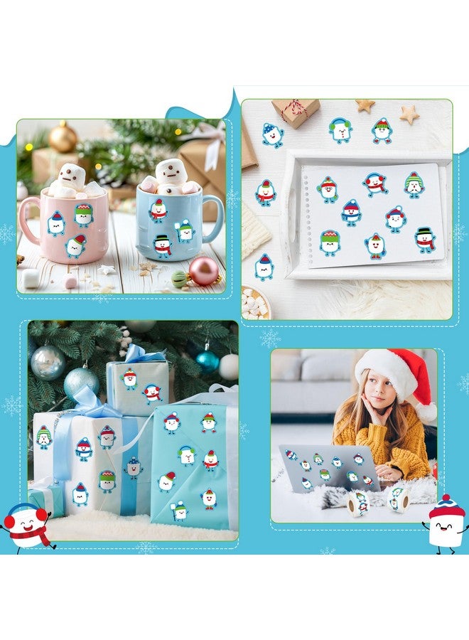 BeYumi Winter Cute Marshmallow Sticker - 1000Pcs Winter Marshmallow Stickers In 2 Rolls Winter Christmas Adhesive Kawaii Marshmallow Decal Holiday Party Favor Classroom Office Bottle Decor For Kids - Image 5